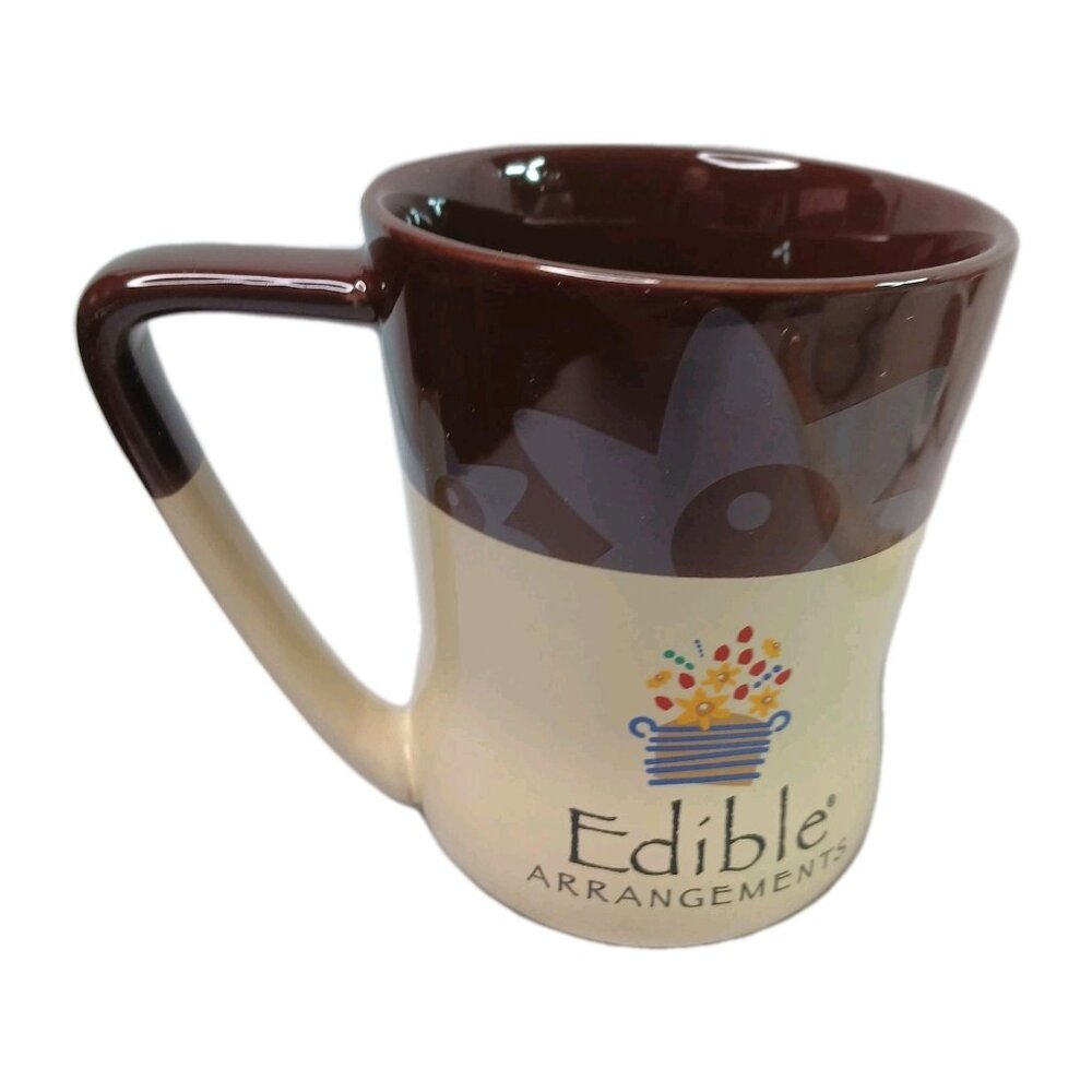 Edible Arrangements Floral Logo Brown and Cream Coffee Mug Tea Cup